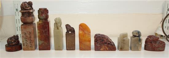 A collection of seventeen Chinese stone seals, height 1.9 to 15cm (17)